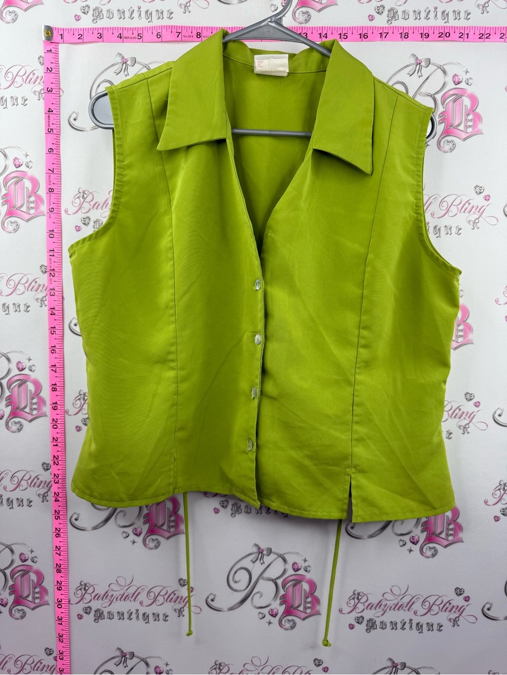 SIMPLY BASIC tank top vest tie up Sleeveless Button-Front Top in Lime Green